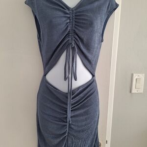 Fashion Nova Slate Blue Gathered Mini Dress